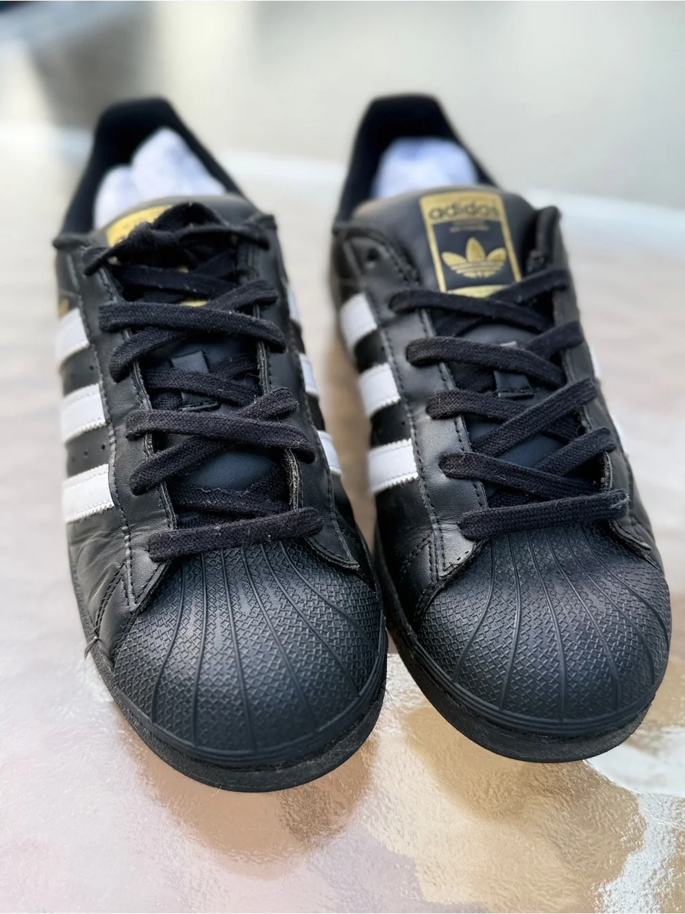 adidas Black White Sneakers with Gold Logo Accent